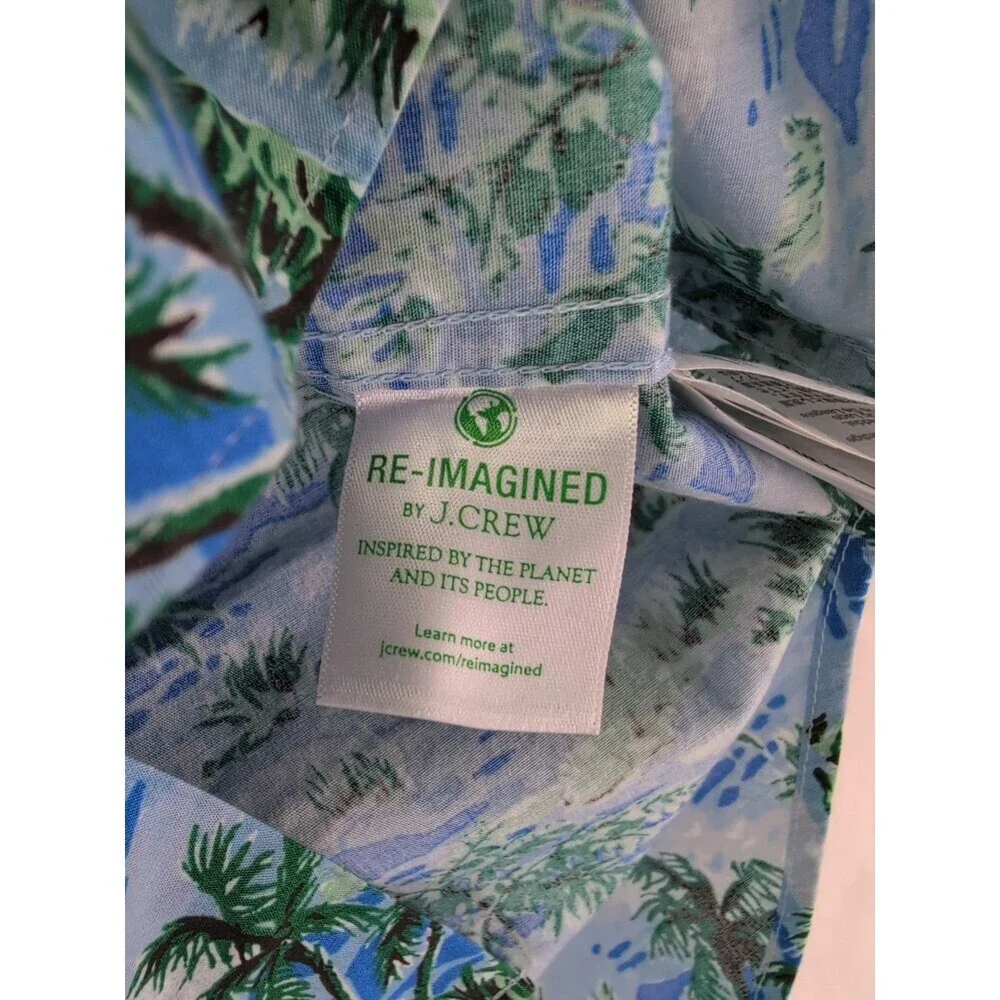 J.Crew Flex Washed Slim Hawaiian Palm Trees Button Down Short Sleeve Shirt XL